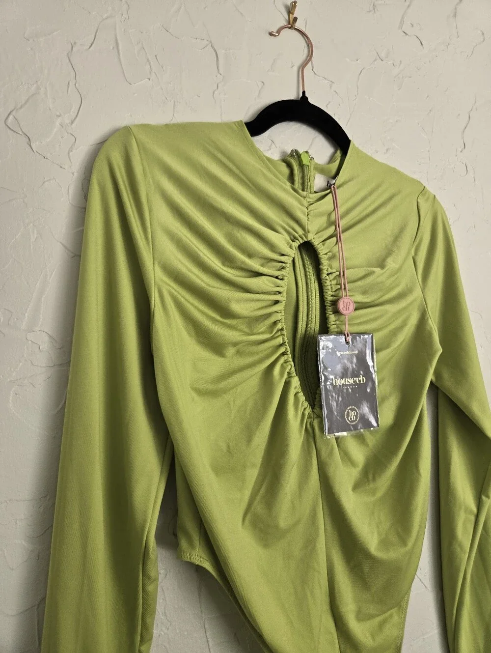 NWT House of CB Green Cut Out Long Sleeve Estrelle Bodysuit, L
